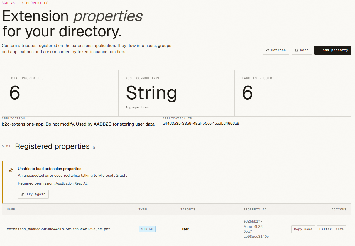 All extension attributes in a B2C tenant